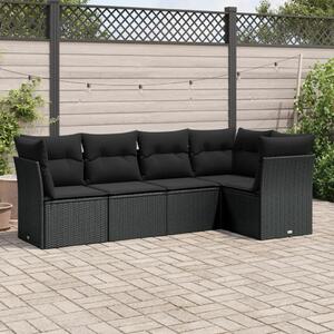 VidaXL 5 részes fekete polyrattan kerti kanapészett párnákkal
