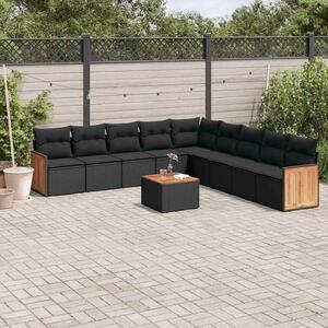 VidaXL 10 részes fekete polyrattan kerti ülőgarnitúra párnákkal