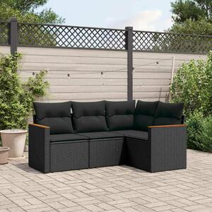 VidaXL Kerti Ülőgarnitúra - Polyrattan - Fekete - 4 részes