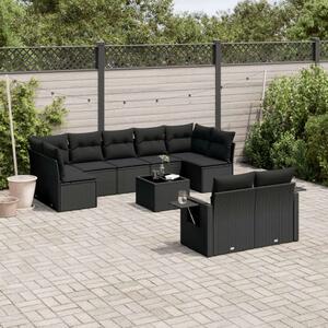 VidaXL 10 részes fekete polyrattan kerti ülőgarnitúra párnákkal