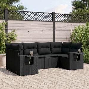 VidaXL 6 részes fekete polyrattan kerti ülőgarnitúra párnákkal