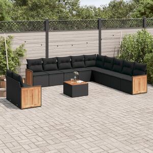 VidaXL 12 részes fekete polyrattan kerti ülőgarnitúra párnákkal
