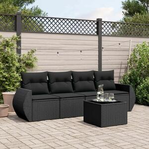 VidaXL 5 részes fekete polyrattan kerti kanapészett párnákkal