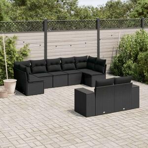 VidaXL 9 részes fekete polyrattan kerti ülőgarnitúra párnákkal