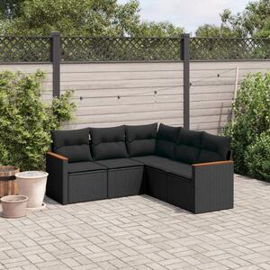 VidaXL 5 részes fekete polyrattan kerti kanapészett párnákkal