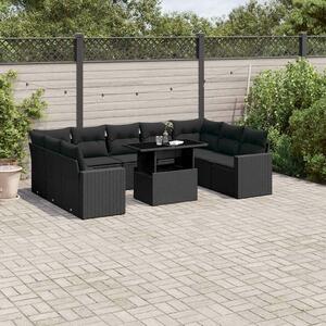 VidaXL 10 részes fekete polyrattan kerti ülőgarnitúra párnákkal