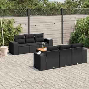 VidaXL 7 részes fekete polyrattan kerti ülőgarnitúra párnával
