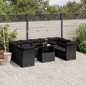 VidaXL 10 részes fekete polyrattan kerti ülőgarnitúra párnákkal