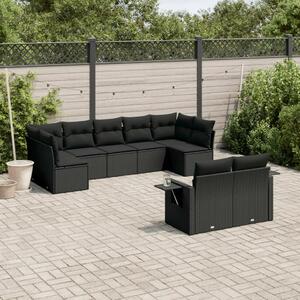 VidaXL 9 részes fekete polyrattan kerti ülőgarnitúra párnákkal