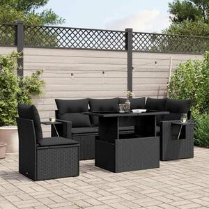 VidaXL 6 részes fekete polyrattan kerti ülőgarnitúra párnákkal