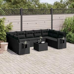 VidaXL 10 részes fekete polyrattan kerti ülőgarnitúra párnákkal