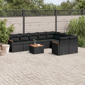 VidaXL 10 részes fekete polyrattan kerti ülőgarnitúra párnákkal
