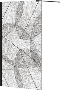 Besco Leafy zuhanykabin fal walk-in 100 cm fekete matt üveg/üveg mintával LF-100-200C