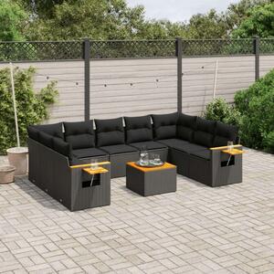 VidaXL 10 részes fekete polyrattan kerti ülőgarnitúra párnákkal