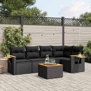 VidaXL 6 részes fekete polyrattan kerti ülőgarnitúra párnákkal