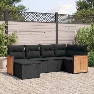 VidaXL 6 részes fekete polyrattan kerti ülőgarnitúra párnákkal