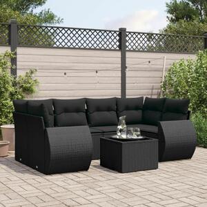 VidaXL 7 részes fekete polyrattan kerti ülőgarnitúra párnával