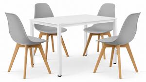 Étkezőasztal szett: Tessa 120×60 cm fehér/fehér + 4 db KITO szék szürke/natúr láb
