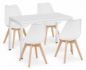 Étkezőasztal szett: Tessa 120×60 cm fehér/fehér + 4 db OSLO szék fehér/natúr láb