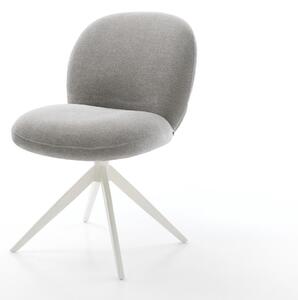 DELIFE Étkezőszék Nube-Flex strukturált szövet puha szürke kereszt láb széles fehér 360° forgatható billenő zsákrugó