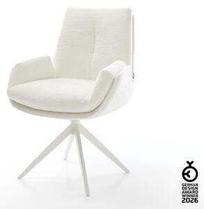 DELIFE Étkezőszék Clea-Flex bouclé puha bézs kereszt láb széles fehér 360° forgatható billenő funkció