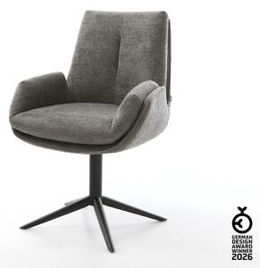 DELIFE Étkezőszék Clea-Flex bouclé puha sötét bézs kereszt láb fekete 360° forgatható billenő funkció
