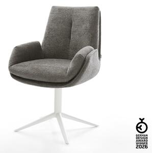 DELIFE Étkezőszék Clea-Flex bouclé puha sötét bézs kereszt láb fehér 360° forgatható billenő funkció