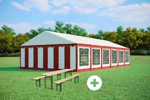 SZETT: Party sátor 6x12 m STANDARD – sátor + sörpad szettek szín piros-fehér