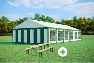 SZETT: Party sátor 6x12 m STANDARD – sátor + sörpad szettek szín zöld-fehér