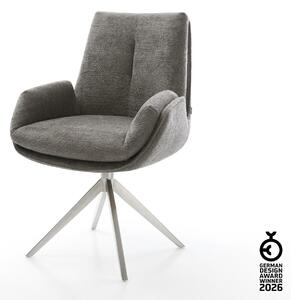 DELIFE Étkezőszék Clea-Flex bouclé puha sötét bézs kereszt láb széles rozsdamentes acél 360° forgatható billenő funkció