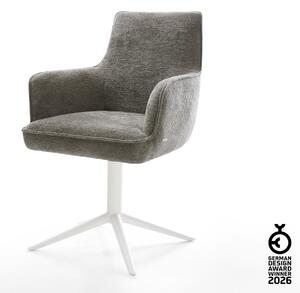 DELIFE Étkezőszék Heira-Flex karfás bouclé puha sötét bézs fehér kereszt láb 360° forgatható billenő zsákrugós
