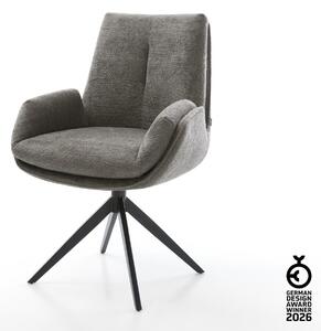 DELIFE Étkezőszék Clea-Flex bouclé puha sötét bézs kereszt láb széles fekete 360° forgatható billenő funkció