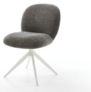 DELIFE Étkezőszék Nube-Flex bouclé puha sötét bézs kereszt láb széles fehér 360° forgatható billenő zsákrugós matrac