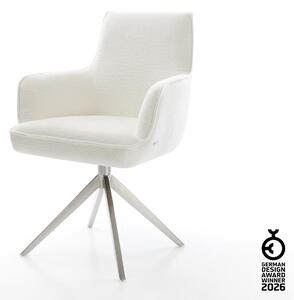 DELIFE Étkezőszék Heira-Flex karfás bouclé puha bézs kereszt láb széles rozsdamentes acél 360° forgatható billenő zsákrugós matrac