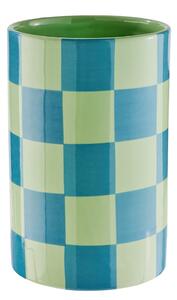 CHECKER kerámia váza 20cm menta/kék