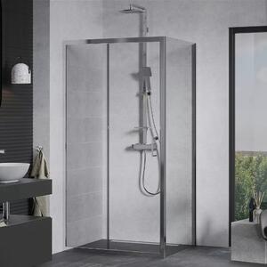 Mexen Apia 150x80 aszimmetrikus szögletes tolóajtós zuhanykabin 5 mm vastag vízlepergető biztonsági üveggel, krómozott elemekkel, 190 cm magas