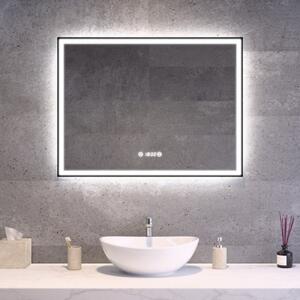 Fekete keretes Loft stílusú LED tükör 80x60cm | Páramentesítő - Óra - Fényerő és színhőmérséklet szabályozás | Welland Luxury-Line Loft G1099