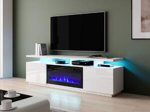 TV szekrény/asztal kandallóval Aurora (fehér + fényes fehér). 1070576