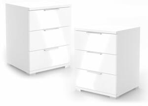 Vicco Florence 3 fiókos éjjeliszekrény szett, 2 db, fehér-magasfényű fehér