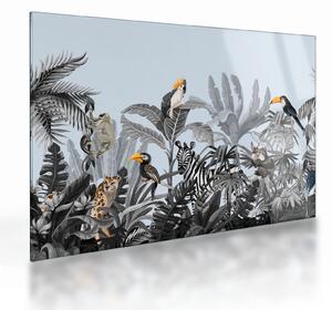 Állatok képe egy trópusi erdőben (üvegen) (70x50 cm)