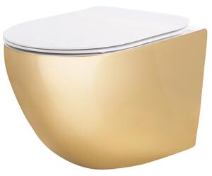 Rea Carlo Mini Tornado, fali WC-csésze 490x355x350mm + WC-ülőke, fehér-arany, REA-C6006