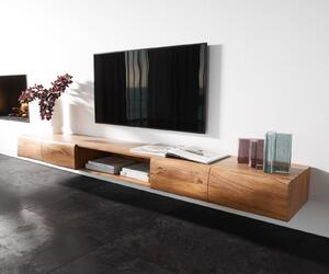 DELIFE TV szekrény New Live-Edge 240 cm akác természetes 4 ajtós 1 rekeszes lebegő
