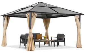 Modern kerti pavilon Santiago 4x4m Garden Point függönyökkel bézs színben