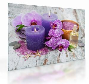 Orchideák és gyertyák képe (üvegen) (70x50 cm)