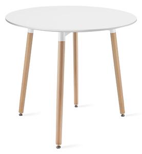 KAMI kerek étkezőasztal 80cm - fehér / natúr fa lábak