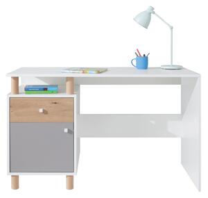 FAROL íróasztal, 125x76x55, fehér/tölgy artisan/szürke