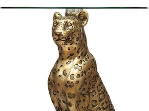 Kisasztal, leopárd üveg lappal, 52x40 cm, bronz - LEO