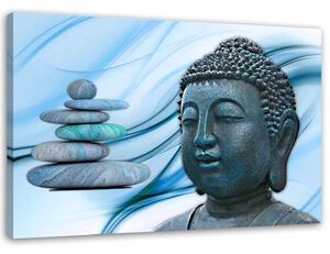 Gario Vászonkép Buddha fej és kövek - kék Méret: 60 x 40 cm