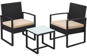 Kerti bútor garnitúra, 1 asztal és 2 db szék, fekete és bézs színben