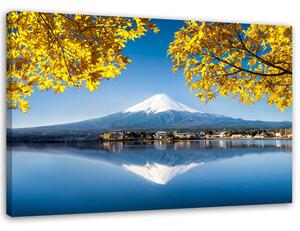 Gario Vászonkép Fudzsi-hegy, tó és sárga levelek Méret: 60 x 40 cm